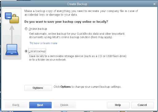 Create backup in QuickBooks