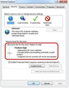 Medium High Settings in Internet Options