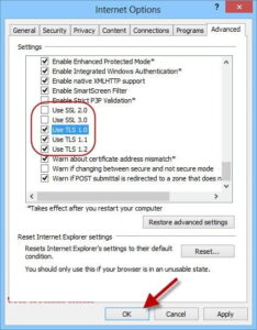 Configuring Internet Explorer SSL Settings